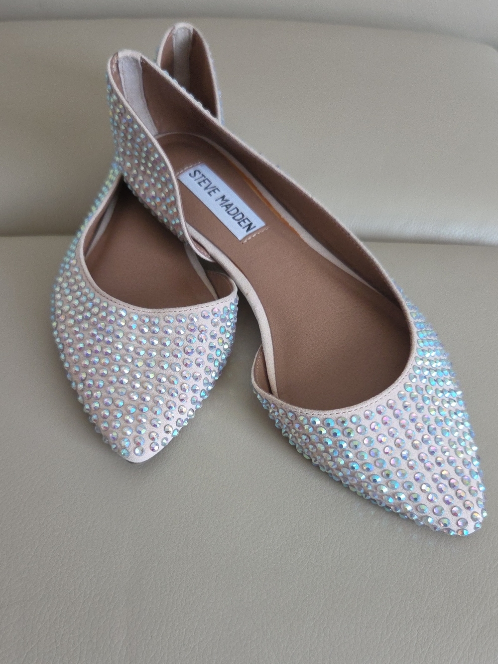 Steve Madden Evelina Women's Iridescent Crystal Pointed-Toe Flats - Blush Size 6
